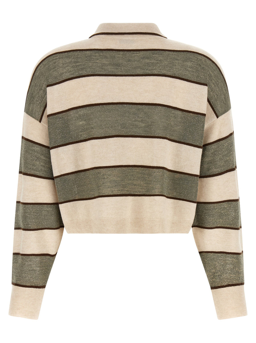 Brunello Cucinelli Multicolor Sparkling Stripes Polo Shirt Silk Cashmere Wool