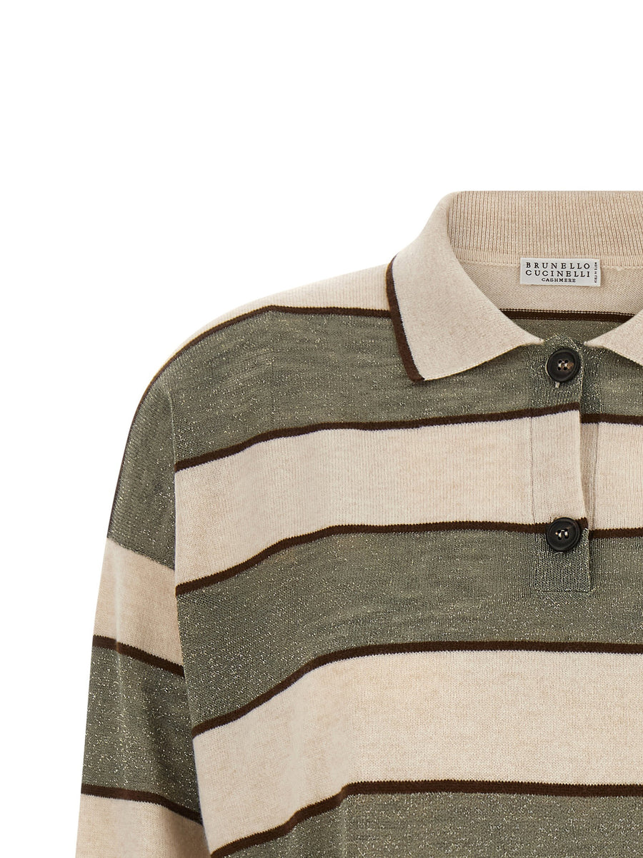 Brunello Cucinelli Multicolor Sparkling Stripes Polo Shirt Silk Cashmere Wool