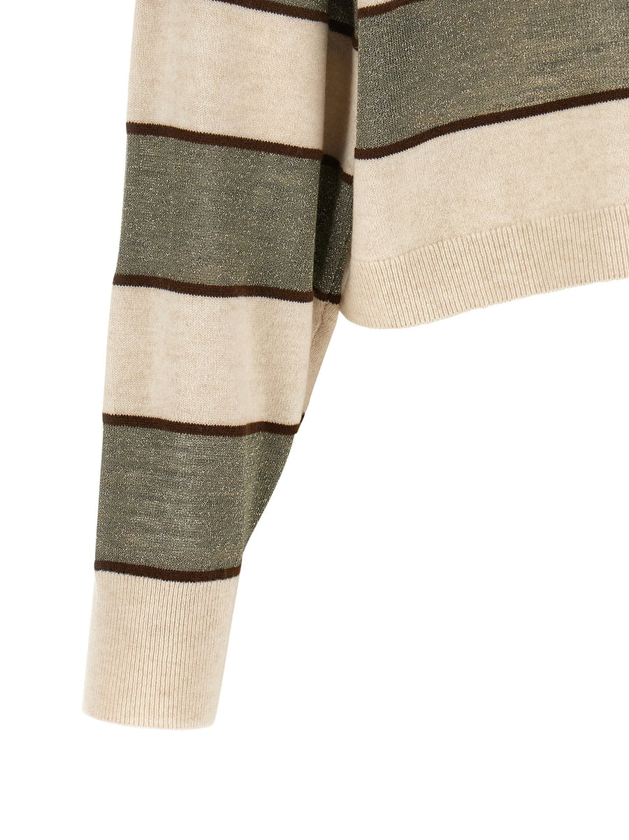 Brunello Cucinelli Multicolor Sparkling Stripes Polo Shirt Silk Cashmere Wool
