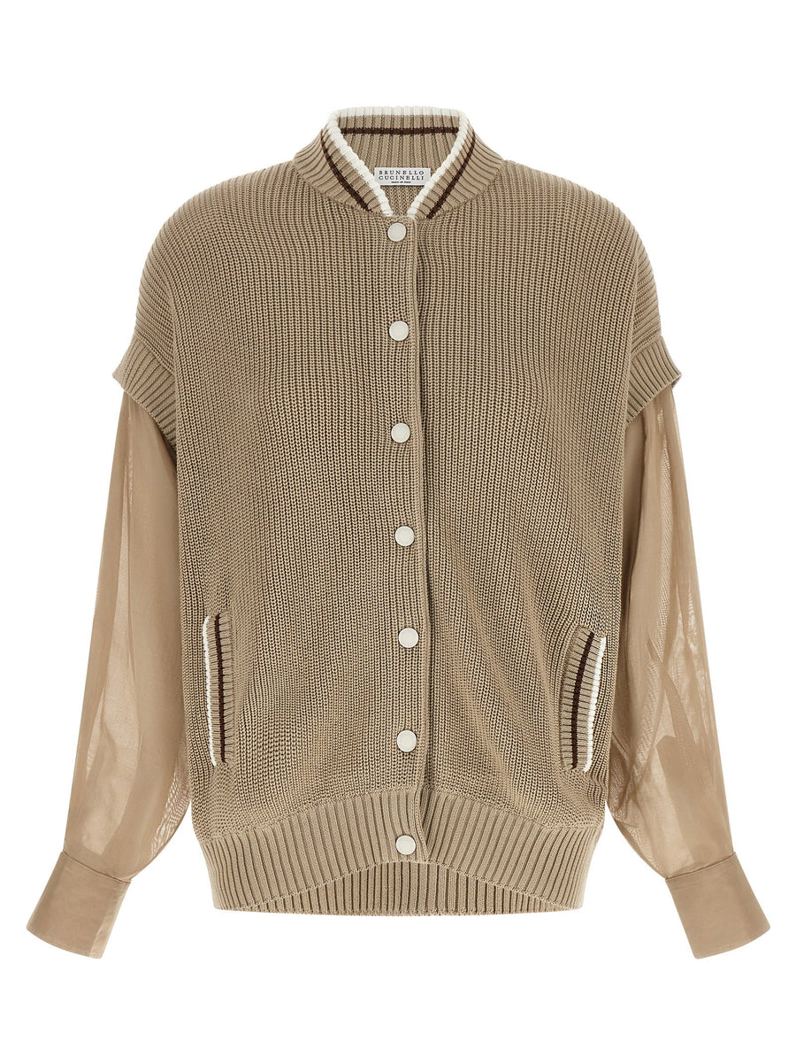 Brunello Cucinelli Organza Sleeve Cardigan