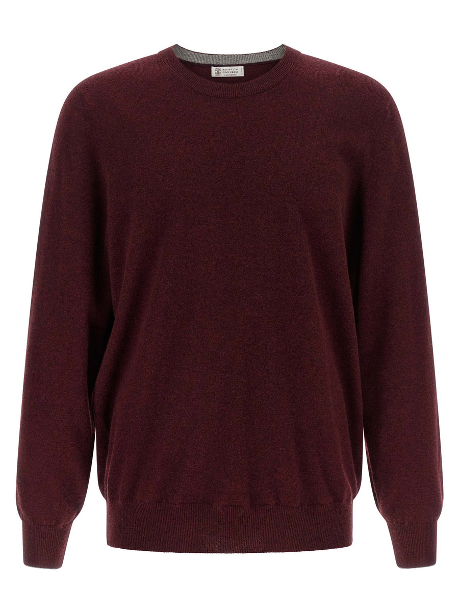 Brunello Cucinelli Bordeaux Cashmere Crewneck Sweater For Women