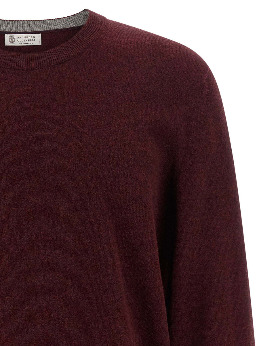 Brunello Cucinelli Bordeaux Cashmere Crewneck Sweater For Women