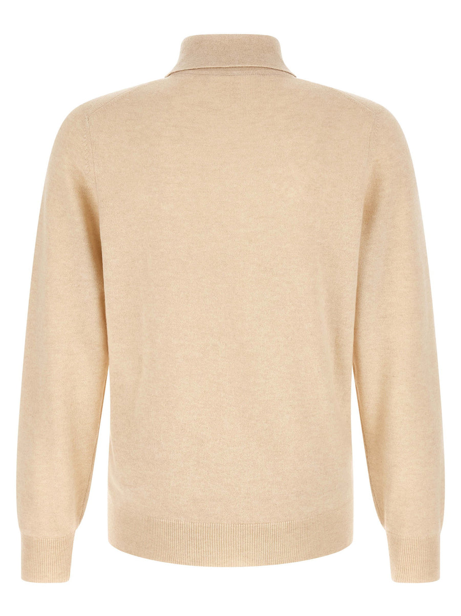 Brunello Cucinelli Cashmere Knit Polo Shirt Beige Sand Long Sleeve