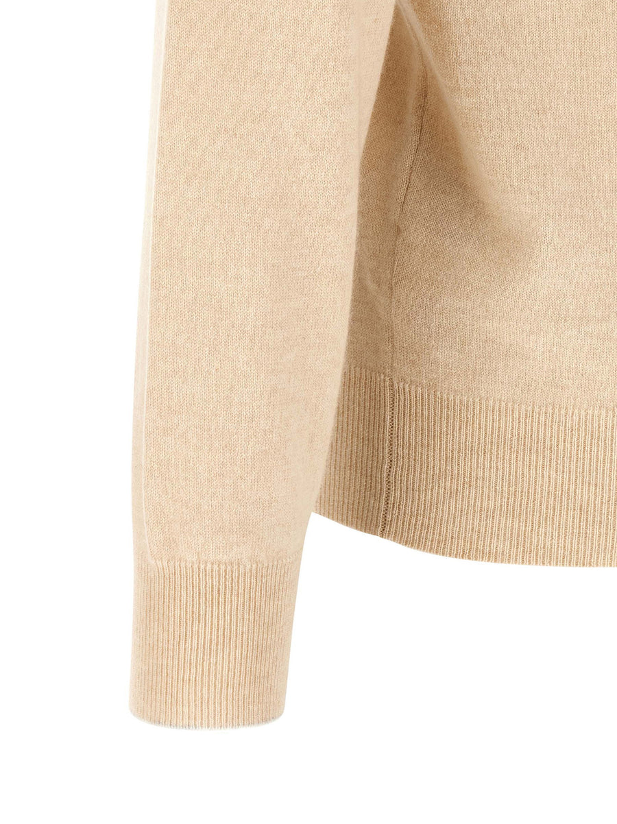 Brunello Cucinelli Cashmere Knit Polo Shirt Beige Sand Long Sleeve