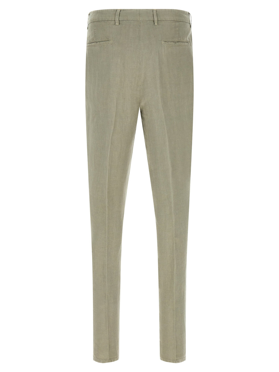 Brunello Cucinelli Green Linen Gabardine Trousers Relaxed Tailoring