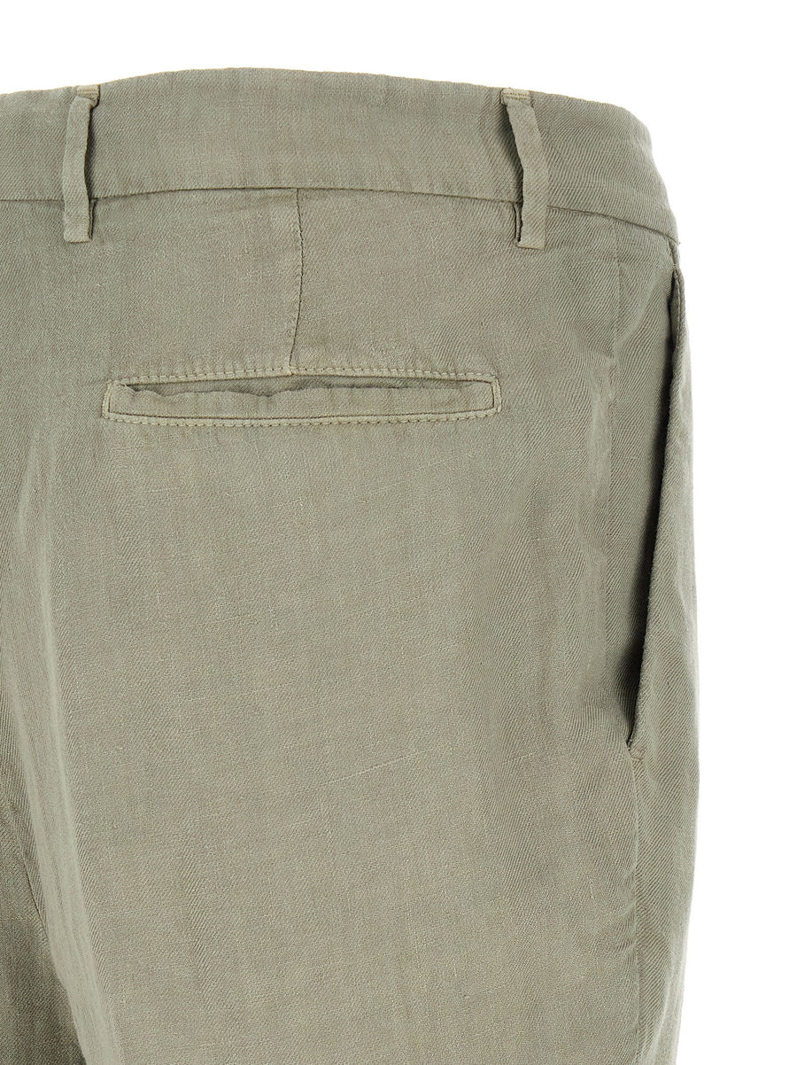 Brunello Cucinelli Green Linen Gabardine Trousers Relaxed Tailoring