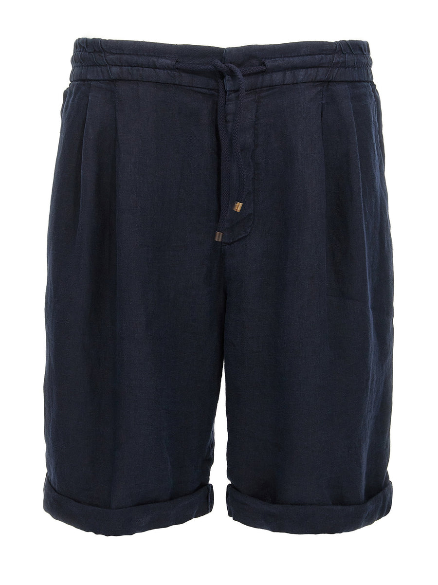 Brunello Cucinelli Linen Bermuda Shorts Blue 100 Percent Linen With Drawstring