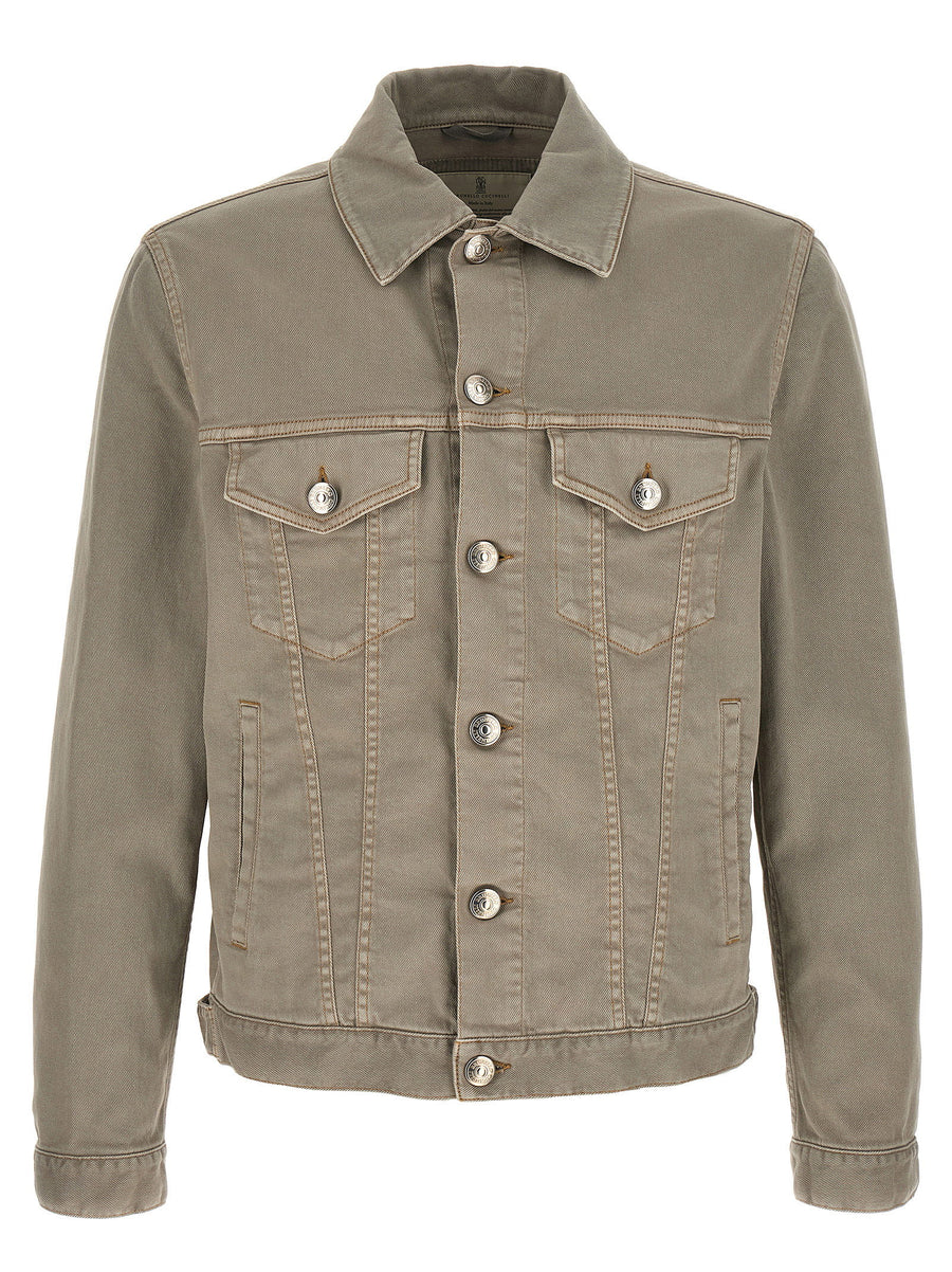 Brunello Cucinelli Gray Cotton Denim Jacket With Garment Dyed Finish