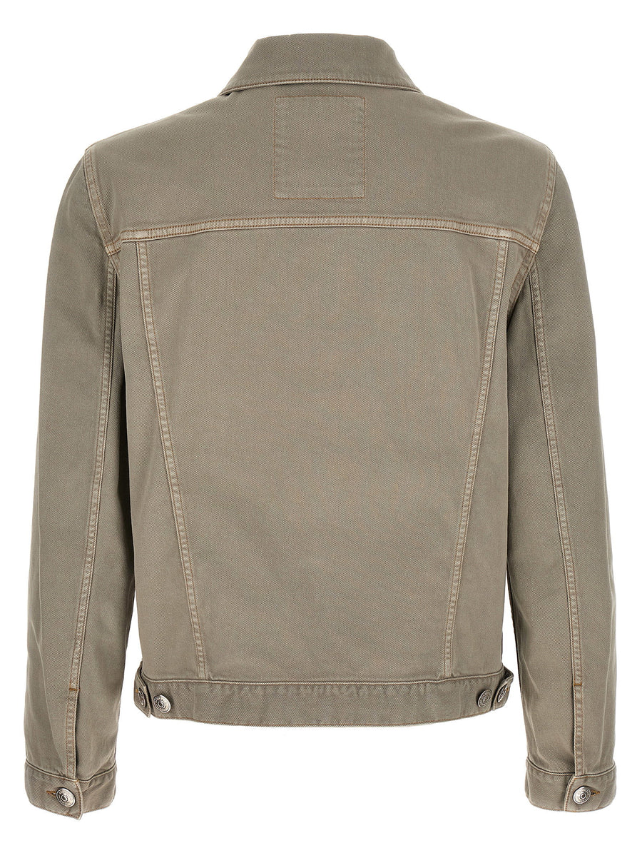 Brunello Cucinelli Gray Cotton Denim Jacket With Garment Dyed Finish