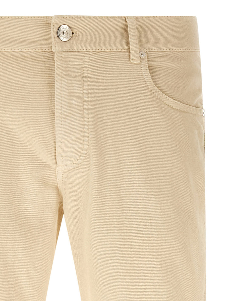 Brunello Cucinelli Logo Embroidered Beige Jeans Slim Fit