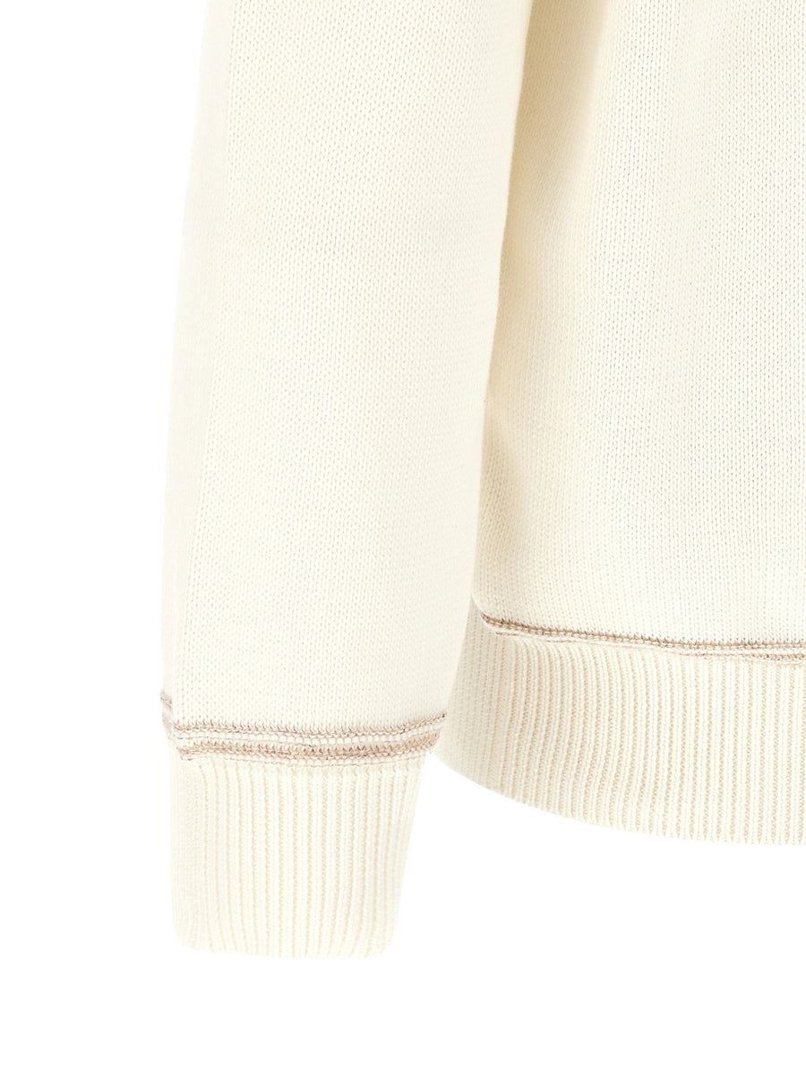 Brunello Cucinelli Beige Braided Jacquard Shoulders Cardigan 100 Percent Cotton