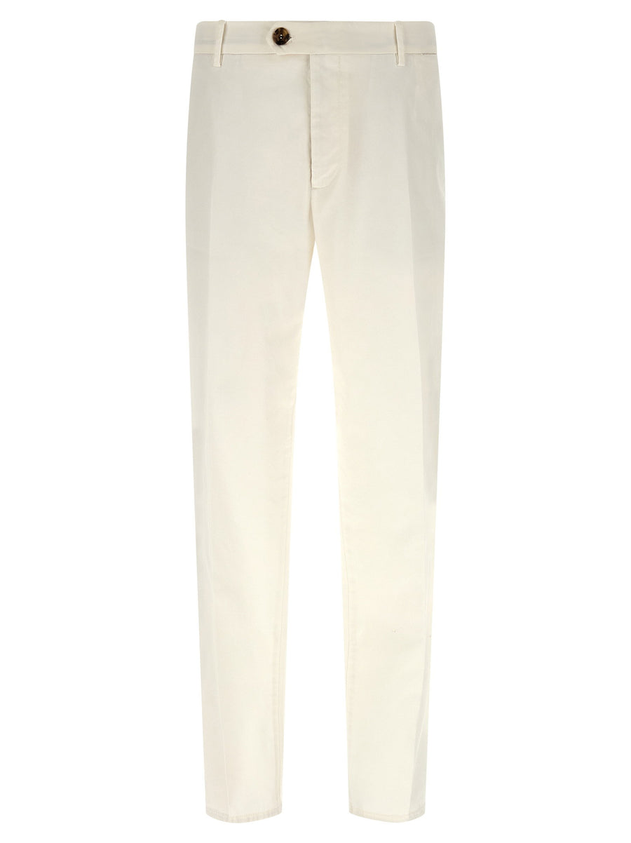 Brunello Cucinelli Premium American Pima Cotton Pants For Men Garment Dyed White 97 Percent Cotton 3 Percent Elastane
