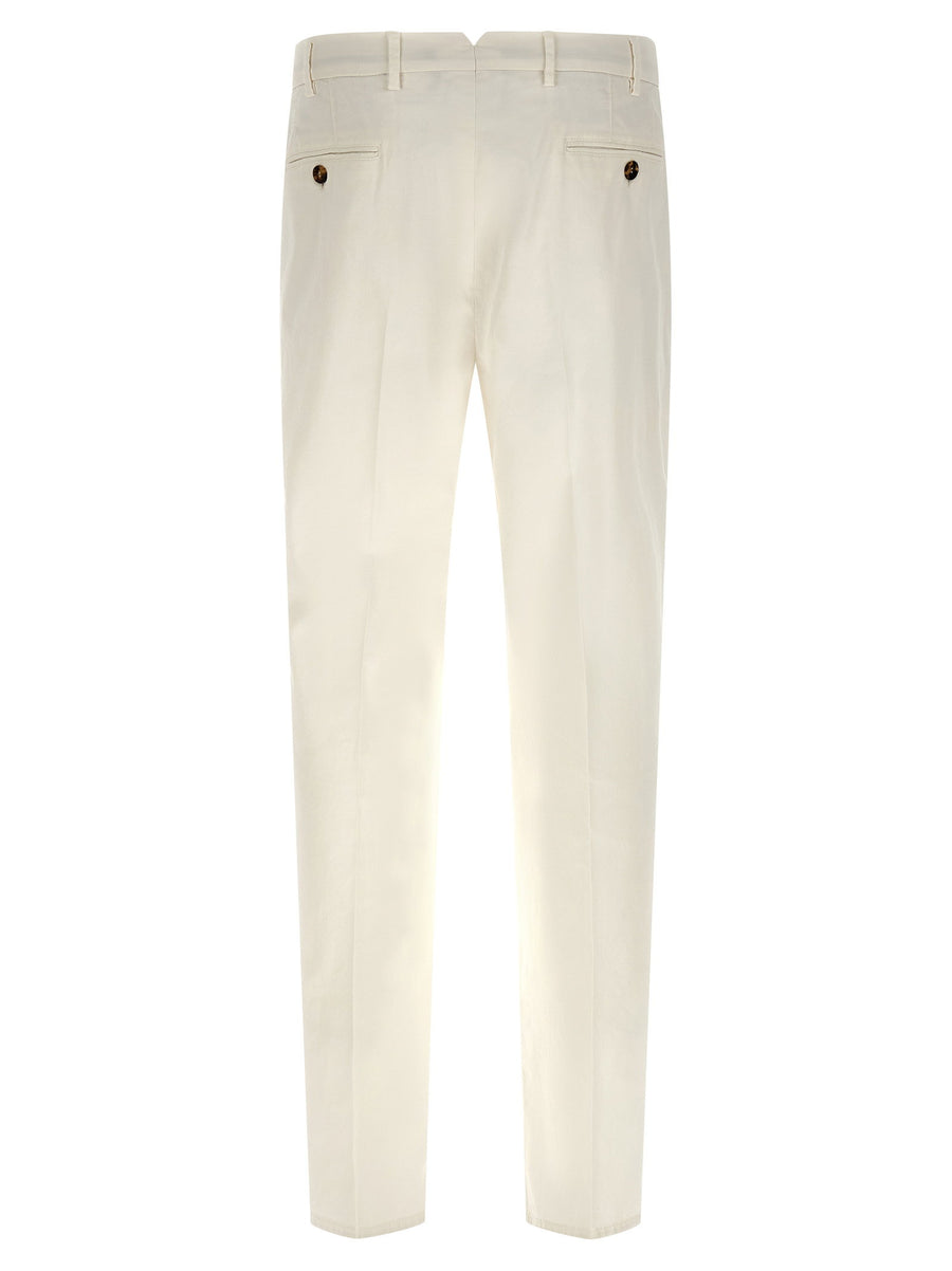 Brunello Cucinelli Premium American Pima Cotton Pants For Men Garment Dyed White 97 Percent Cotton 3 Percent Elastane