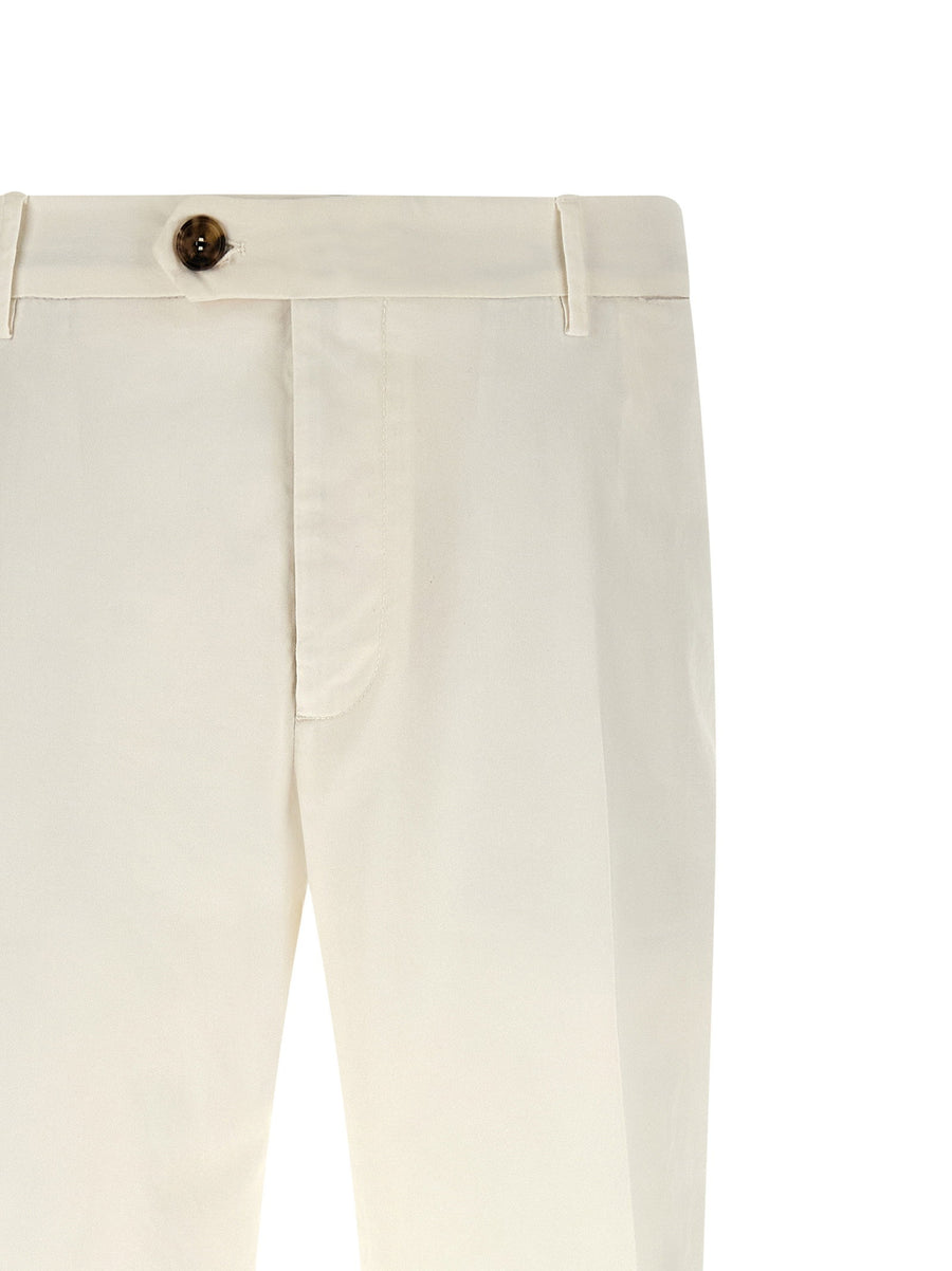 Brunello Cucinelli Premium American Pima Cotton Pants For Men Garment Dyed White 97 Percent Cotton 3 Percent Elastane