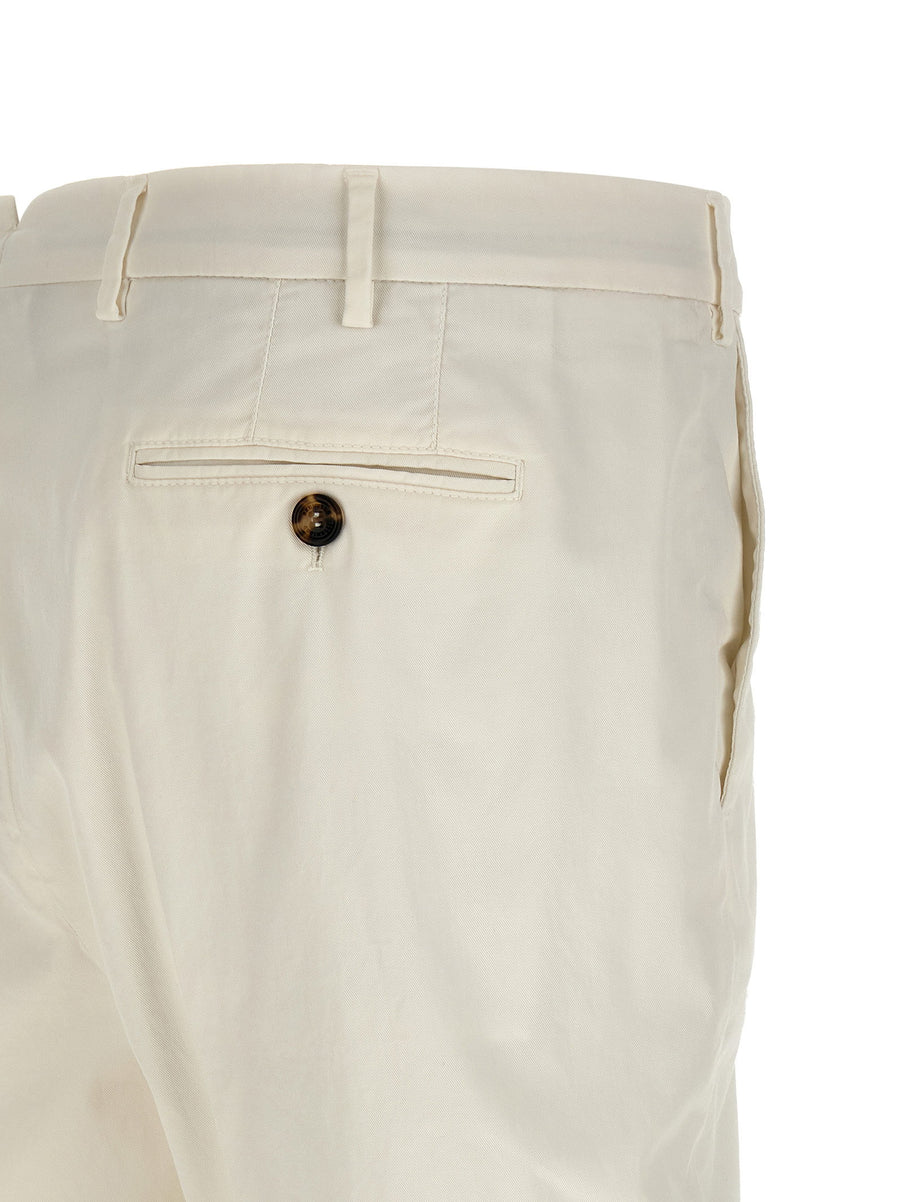 Brunello Cucinelli Premium American Pima Cotton Pants For Men Garment Dyed White 97 Percent Cotton 3 Percent Elastane