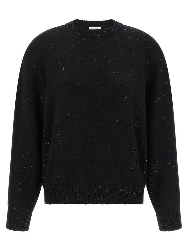 Brunello Cucinelli Diamante Cashmere Silk Sweater For Women Luxurious Oversized With Subtle Sequin Appliqué