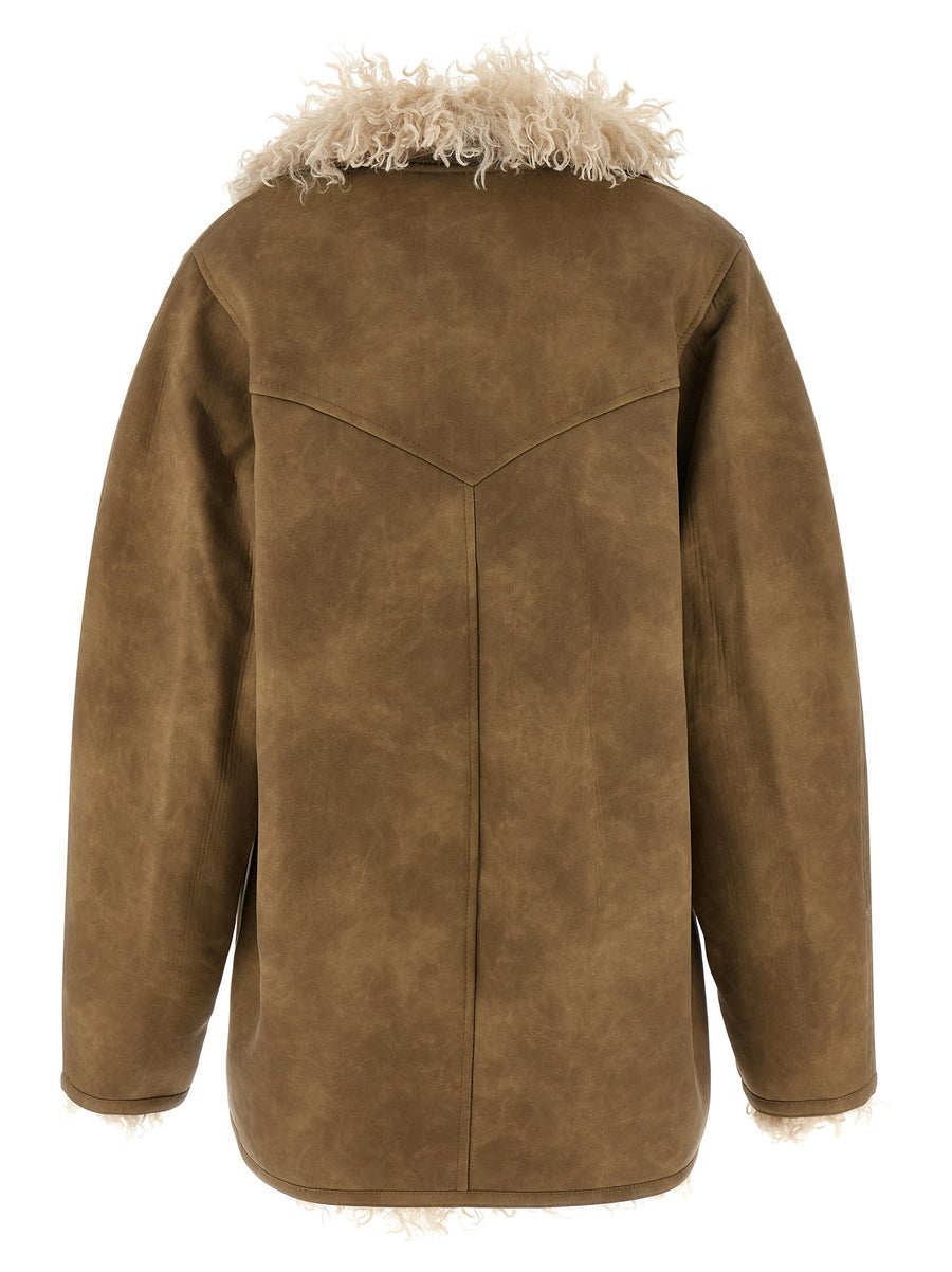 Marant Etoile Clea Jacket For Women Beige Faux Suede With Shearling Lining Luxurious Front Button Closure