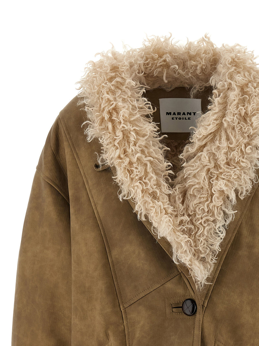 Marant Etoile Clea Jacket For Women Beige Faux Suede With Shearling Lining Luxurious Front Button Closure