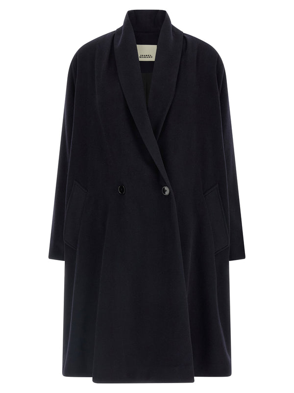 Isabel Marant Elise Coat for Women Premium Tailoring Black Wool Blend Long Double Breasted Shawl Collar