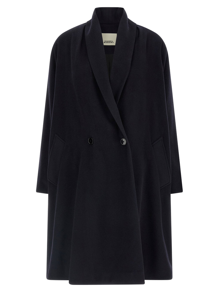Isabel Marant Elise Coat for Women Premium Tailoring Black Wool Blend Long Double Breasted Shawl Collar