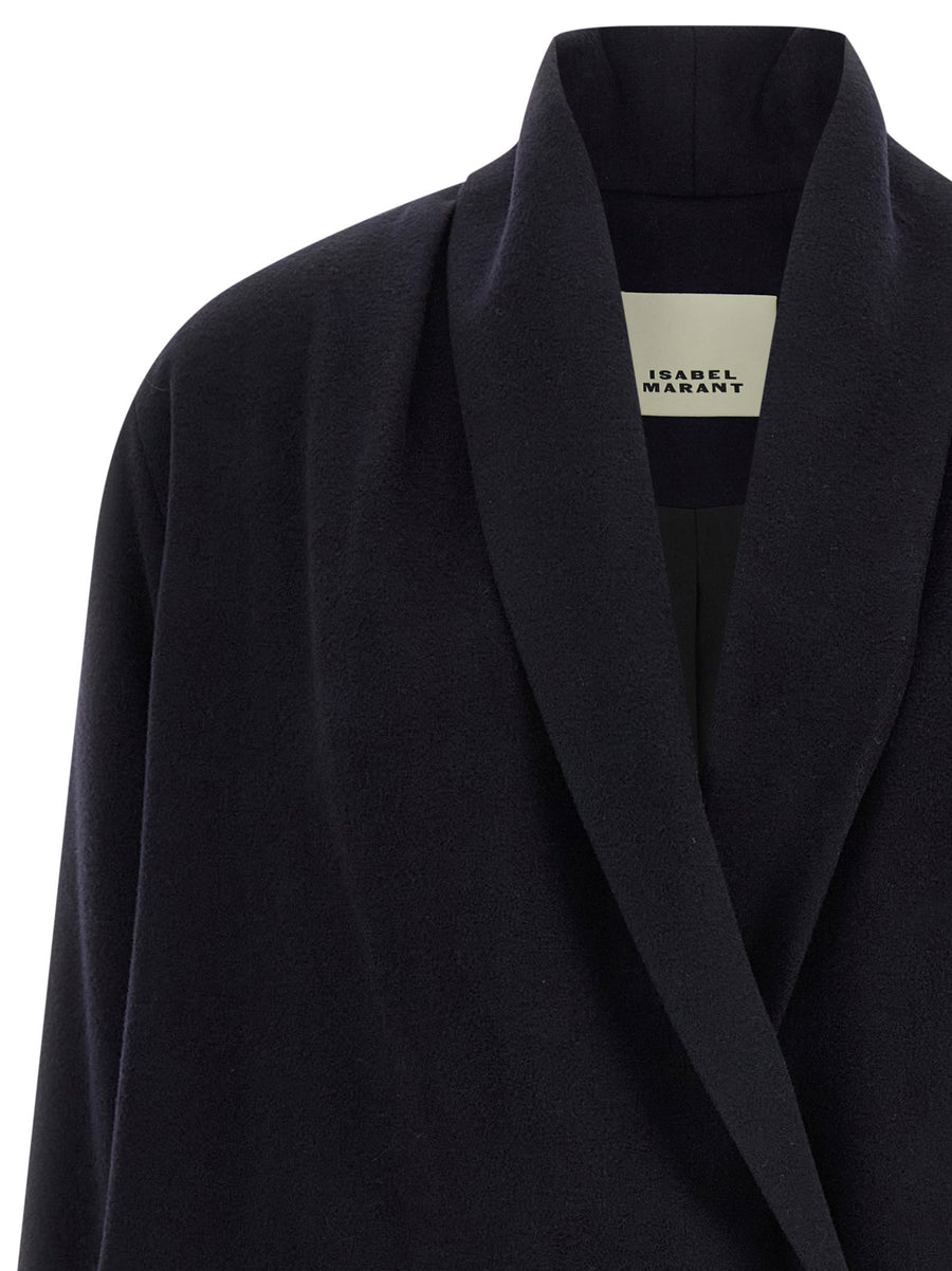 Isabel Marant Elise Coat for Women Premium Tailoring Black Wool Blend Long Double Breasted Shawl Collar