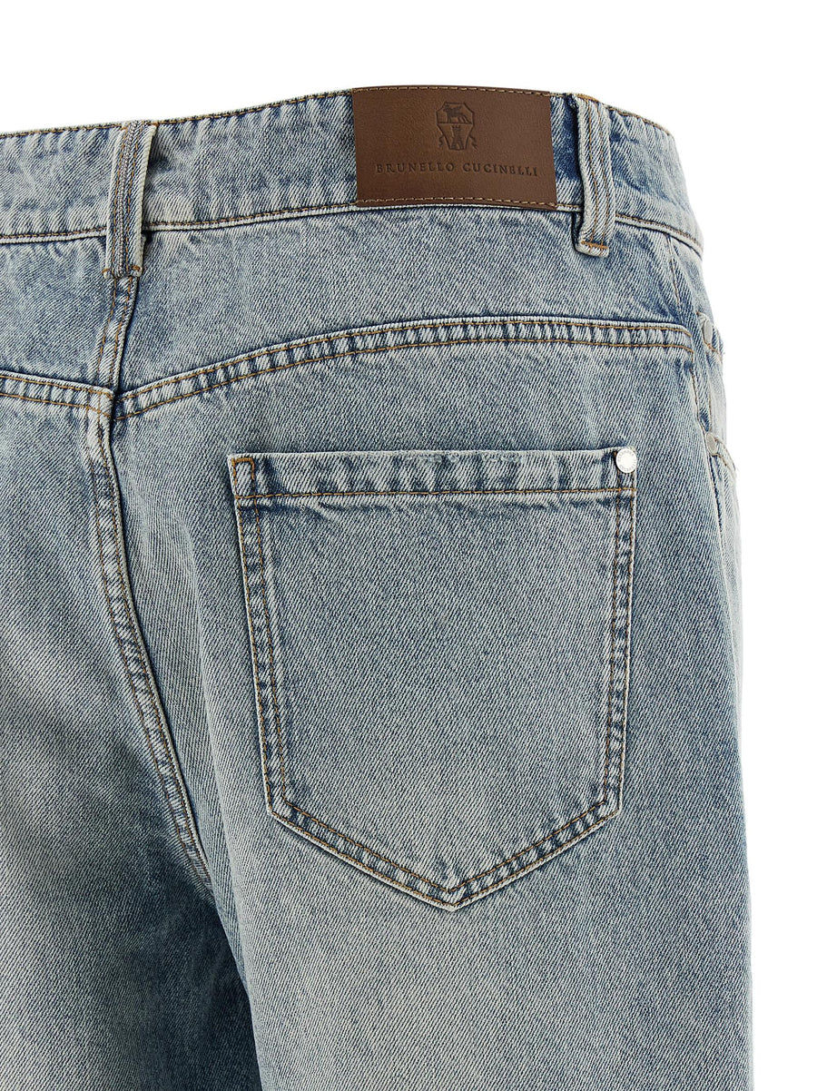Brunello Cucinelli Retro Jeans For Women Luxury Light Blue 100 Percent Cotton Cropped High Waist Straight Leg