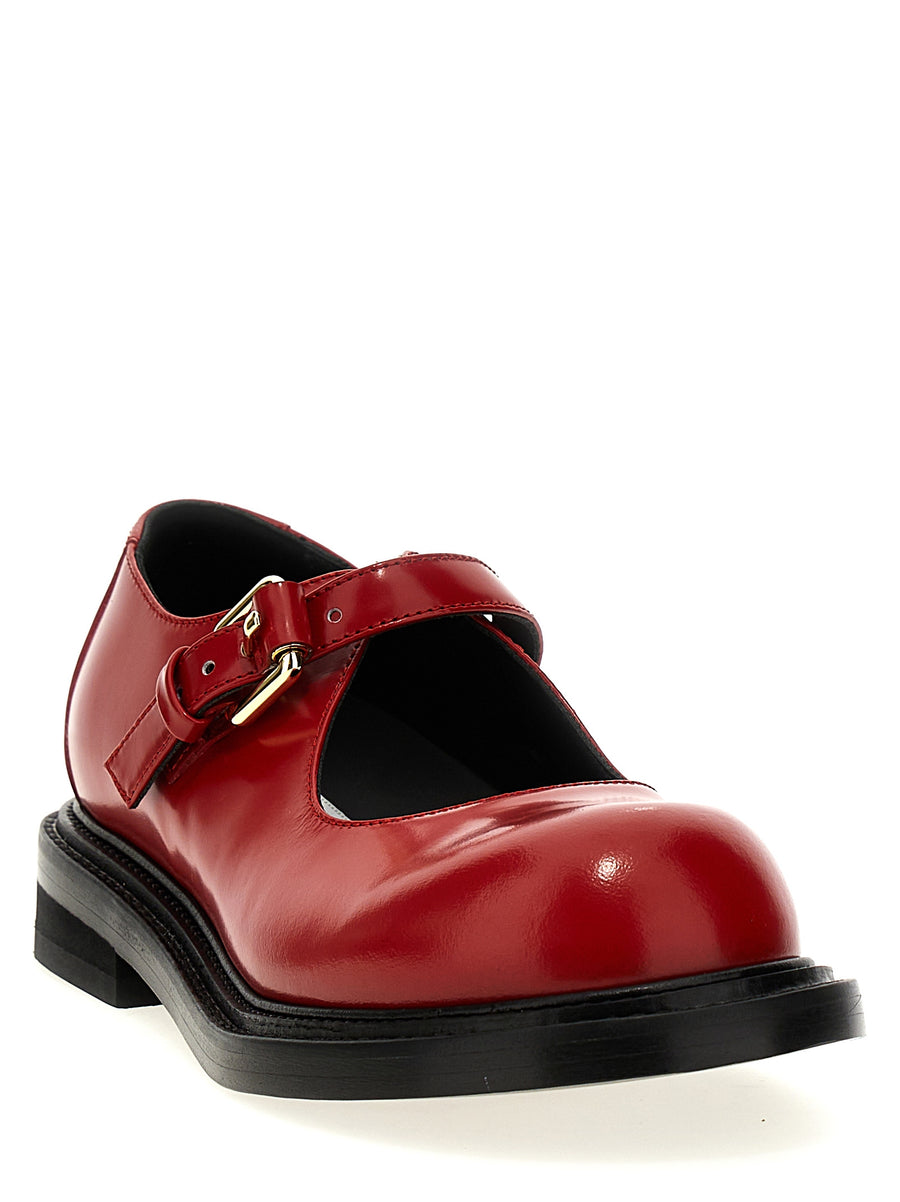 Moschino Mary Jane Flats Olivia Red Brushed Calfskin Leather For Women City Chic