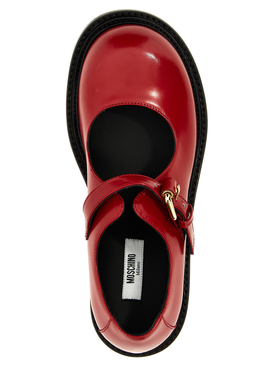 Moschino Mary Jane Flats Olivia Red Brushed Calfskin Leather For Women City Chic