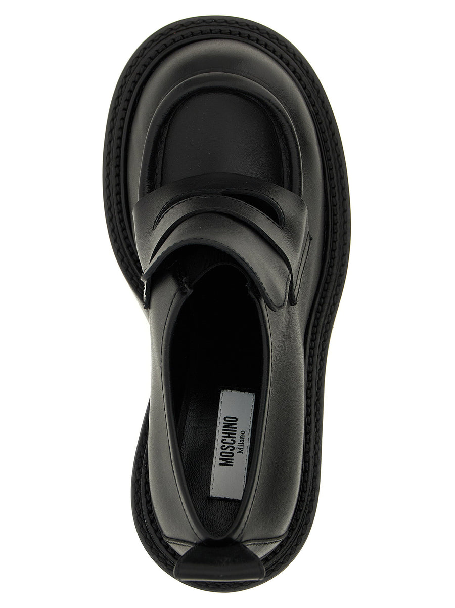 Moschino Olivia Loafers For Women Black Brushed Calfskin Leather Luxurious Everyday Comfort
