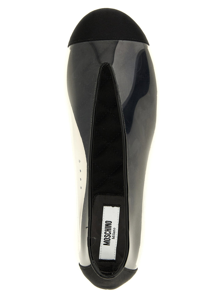Moschino PVC Ballet Flats Featuring Satin Detail Leather Sole For Women Versatile Day To Night Luxurious