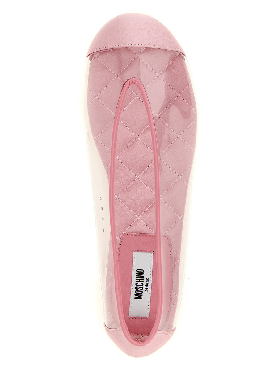 Moschino PVC Ballet Flats Pink Satin Details For Women Luxury Flat Shoes With Leather Sole