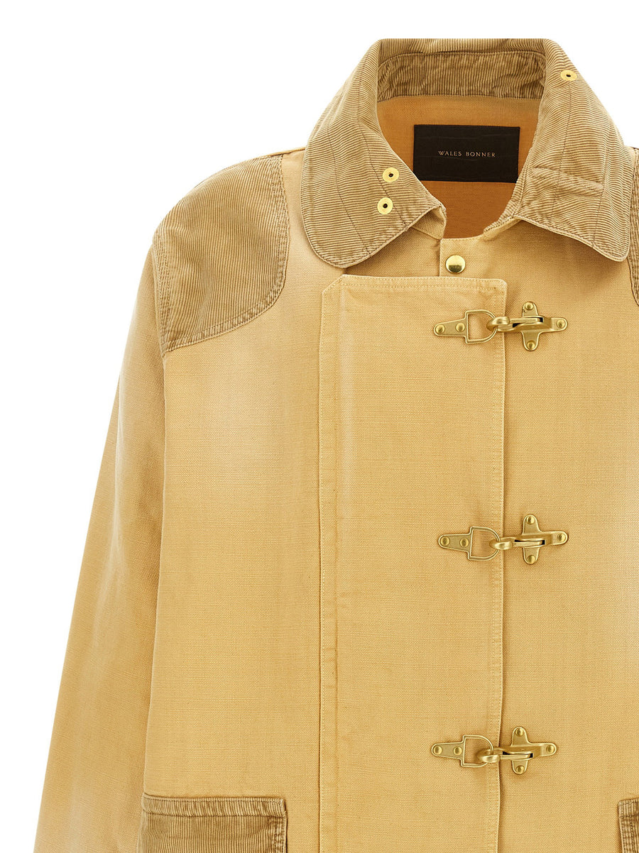Wales Bonner Sierra Coat For Women Luxury Unlined Cotton Canvas With Tone On Tone Corduroy Panels