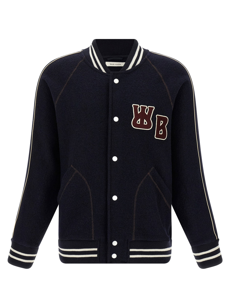 Wales Bonner October Varsity Bomber Jacket For Men Luxurious Virgin Wool Boiled Wool Texture With Pockets