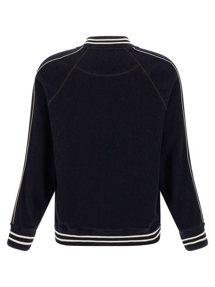 Wales Bonner October Varsity Bomber Jacket For Men Luxurious Virgin Wool Boiled Wool Texture With Pockets