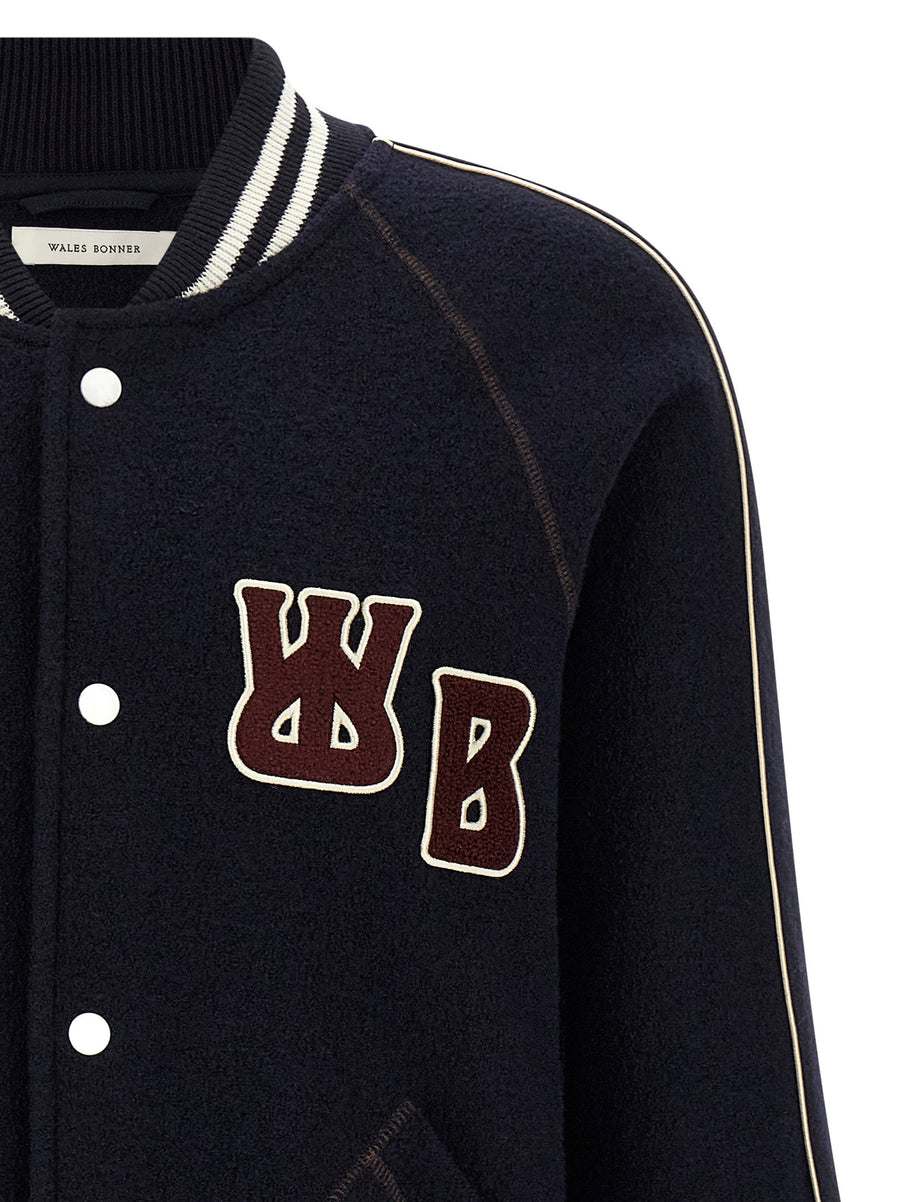 Wales Bonner October Varsity Bomber Jacket For Men Luxurious Virgin Wool Boiled Wool Texture With Pockets
