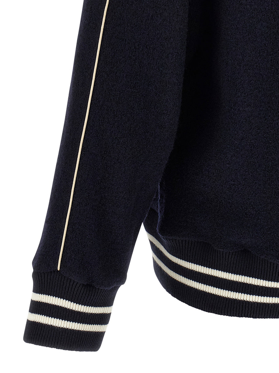 Wales Bonner October Varsity Bomber Jacket For Men Luxurious Virgin Wool Boiled Wool Texture With Pockets