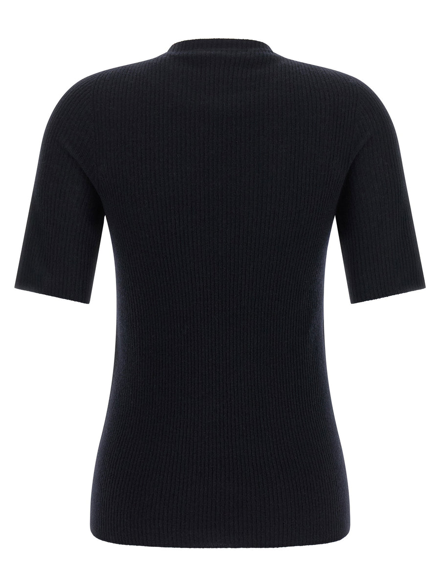 Fabiana Filippi Ribbed Knit Top Blue Virgin Wool Silk Cashmere Slim Fit