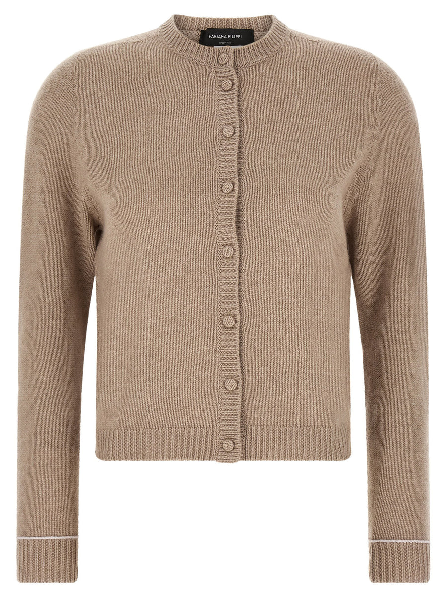 Fabiana Filippi Covered Buttons Cardigan In Beige Virgin Wool Silk Cashmere