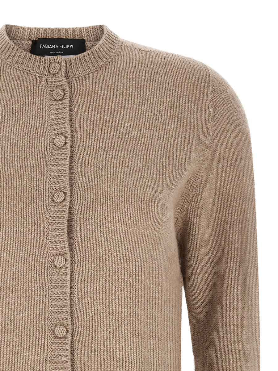 Fabiana Filippi Covered Buttons Cardigan In Beige Virgin Wool Silk Cashmere