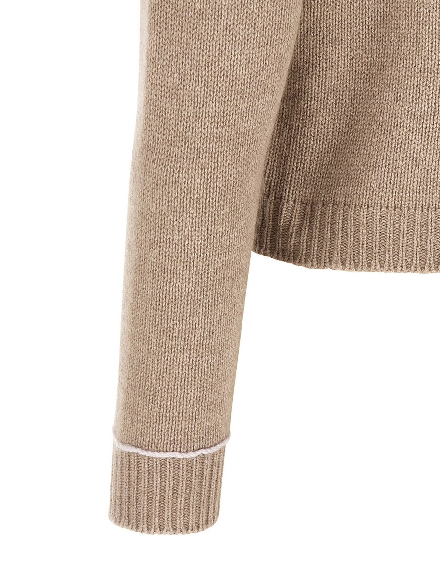 Fabiana Filippi Covered Buttons Cardigan In Beige Virgin Wool Silk Cashmere