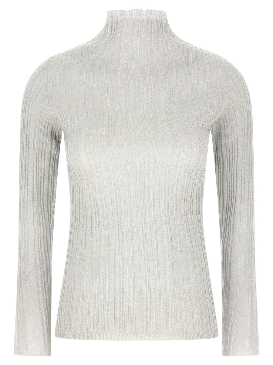 Fabiana Filippi Lamé Thread Sweater Pearl Gray Viscose Blend Slim Fit Topwear