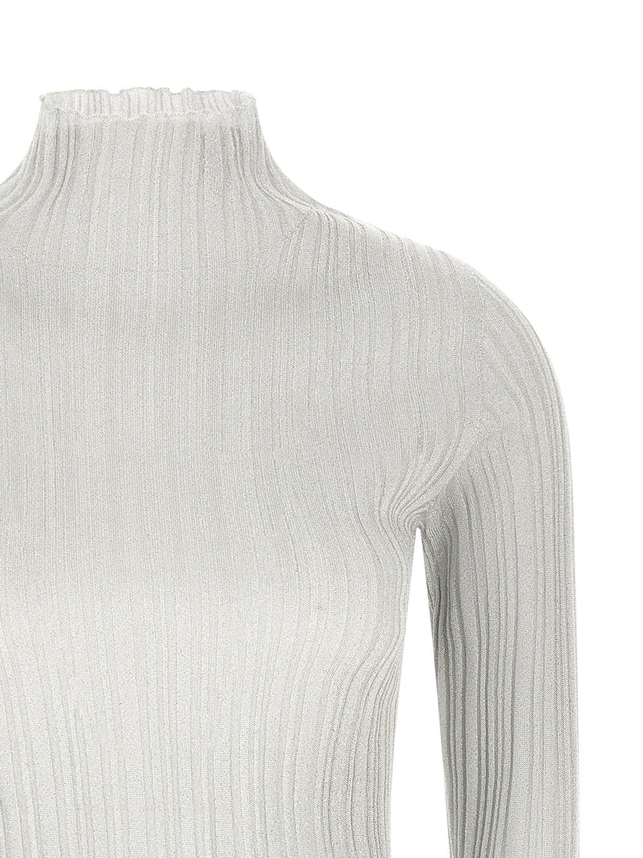 Fabiana Filippi Lamé Thread Sweater Pearl Gray Viscose Blend Slim Fit Topwear
