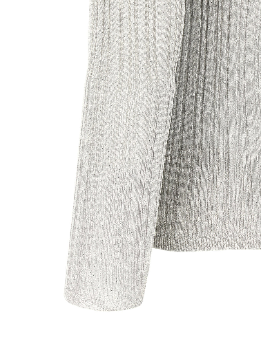 Fabiana Filippi Lamé Thread Sweater Pearl Gray Viscose Blend Slim Fit Topwear