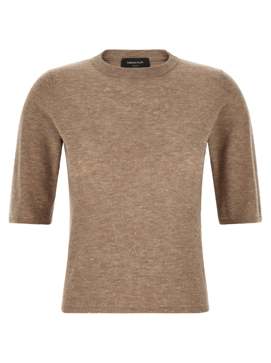Fabiana Filippi Micro Sequin Wool Top Beige for Women