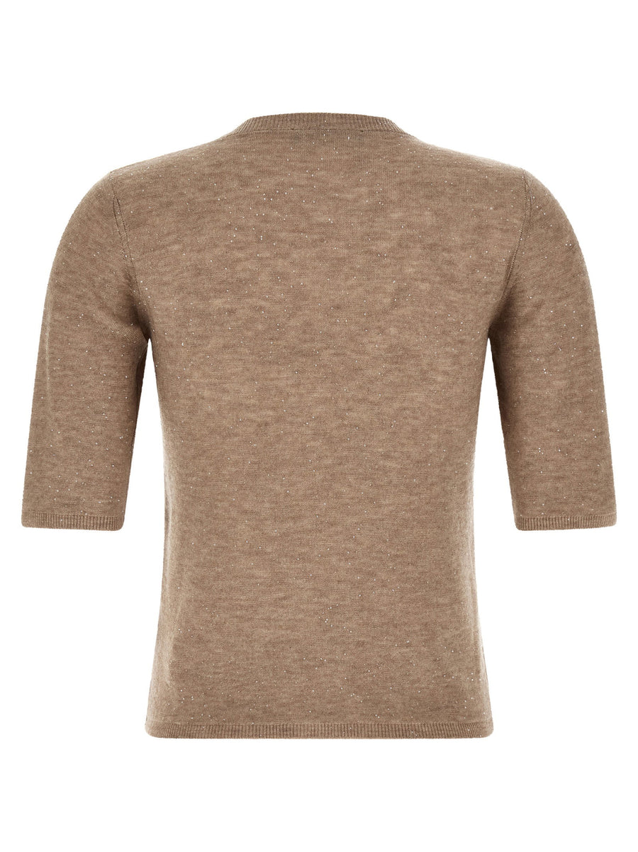 Fabiana Filippi Micro Sequin Wool Top Beige for Women