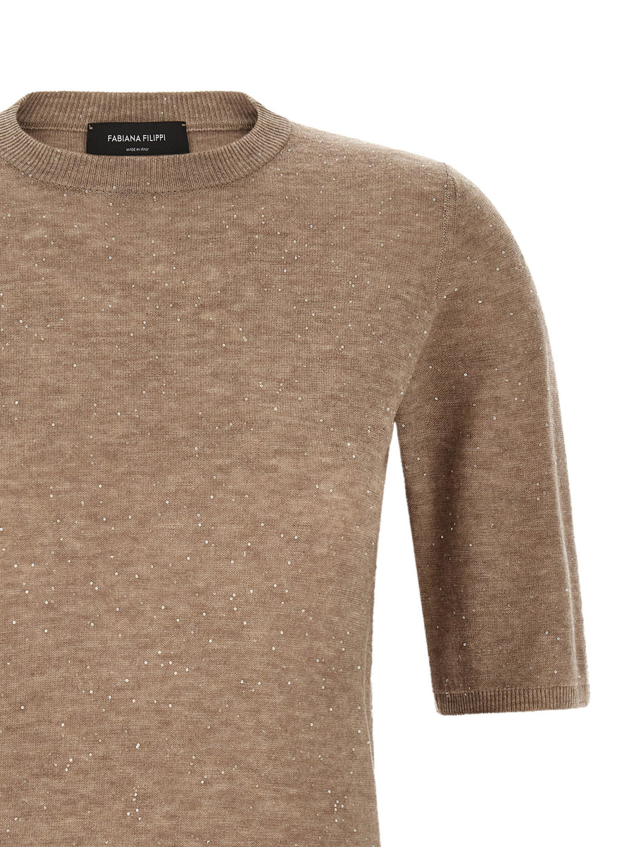 Fabiana Filippi Micro Sequin Wool Top Beige for Women