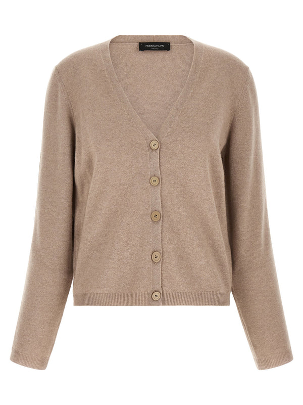 Fabiana Filippi Filo Diamante Cardigan Beige Virgin Wool Silk Cashmere