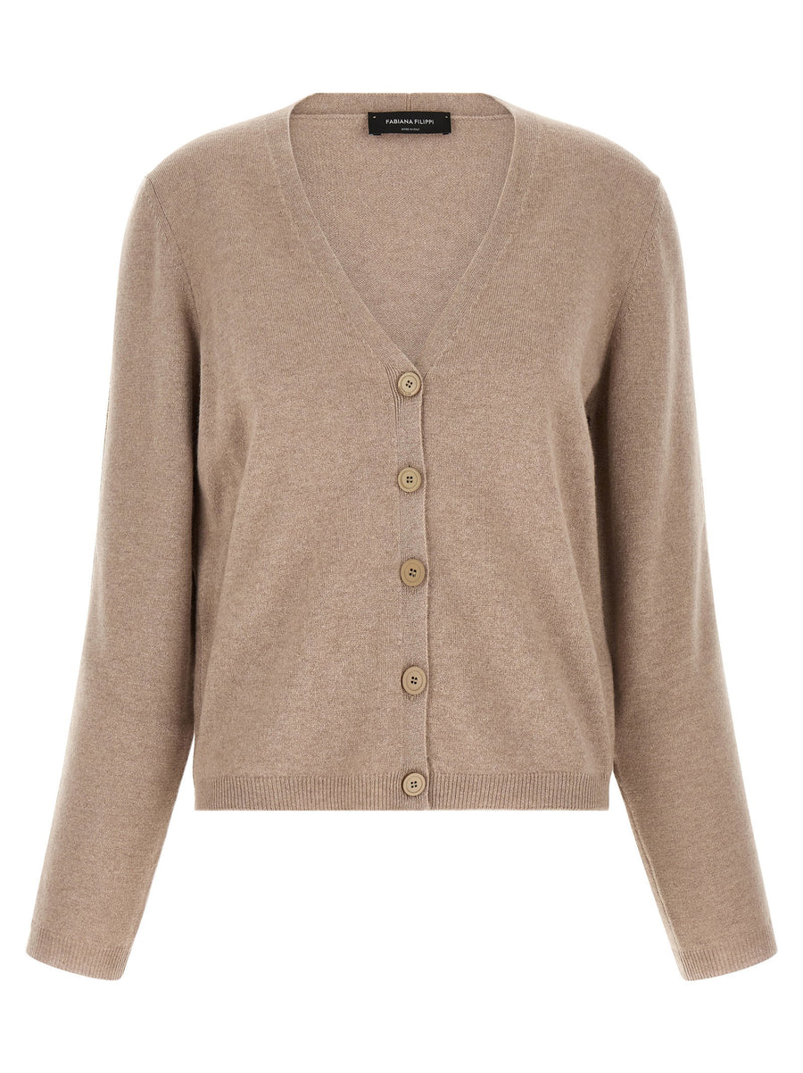 Fabiana Filippi Filo Diamante Cardigan Beige Virgin Wool Silk Cashmere