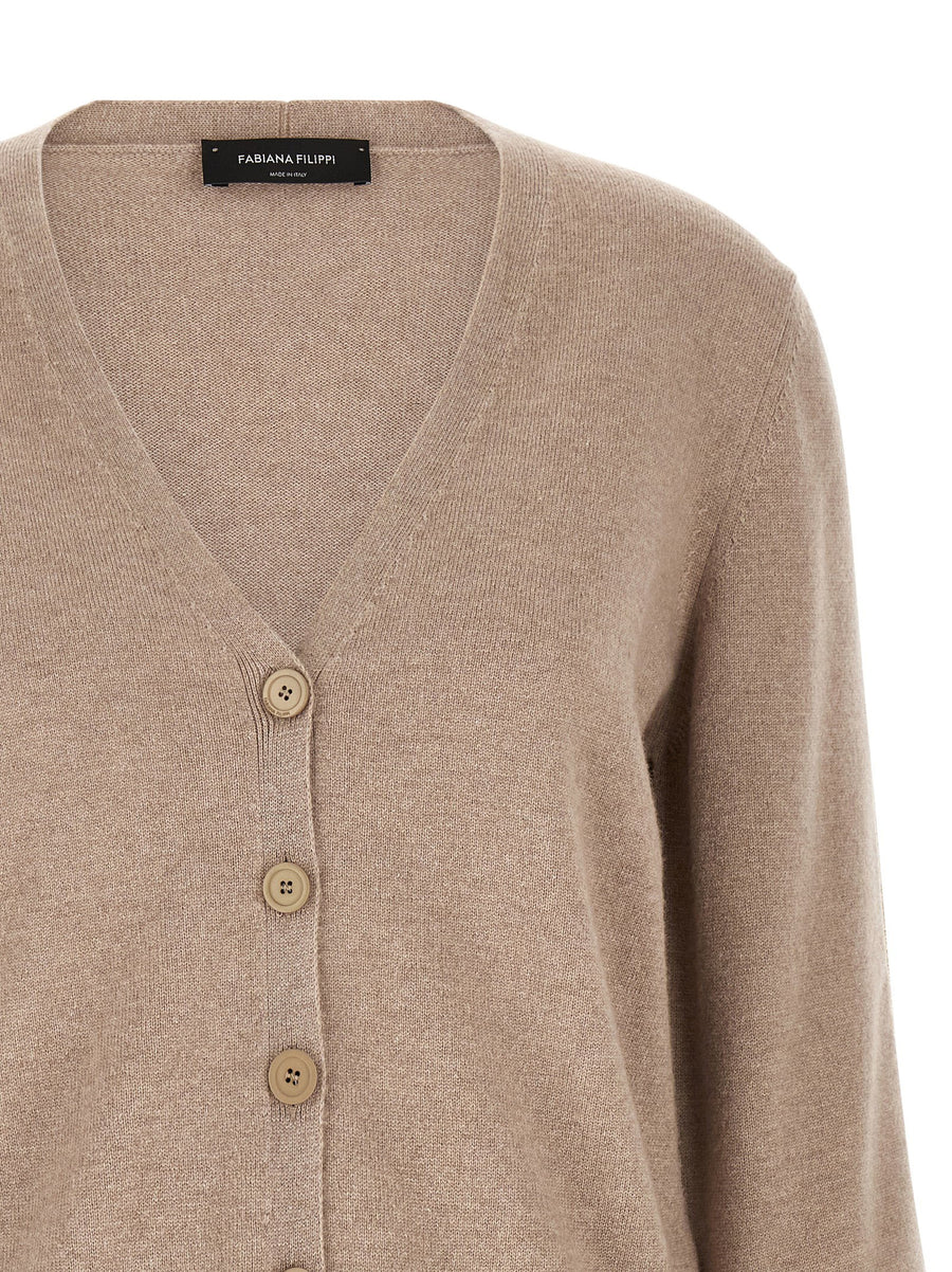 Fabiana Filippi Filo Diamante Cardigan Beige Virgin Wool Silk Cashmere