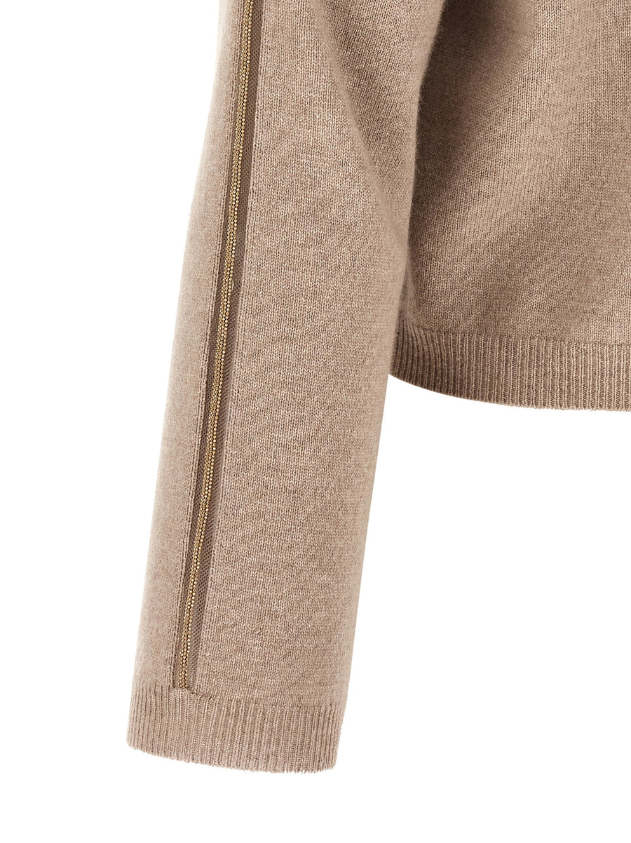 Fabiana Filippi Filo Diamante Cardigan Beige Virgin Wool Silk Cashmere